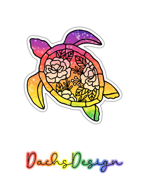 Floral Turtle Rainbow Sticker