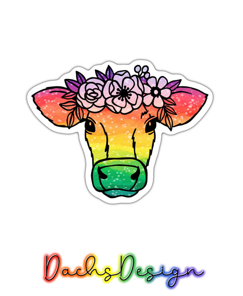 Floral Cow Rainbow Sticker