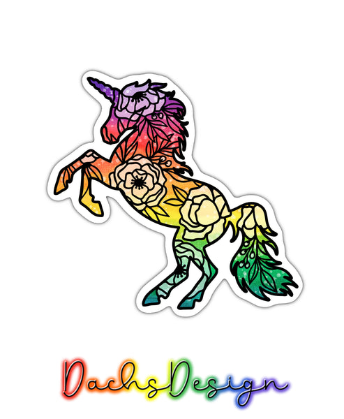 Floral Unicorn Rainbow Sticker