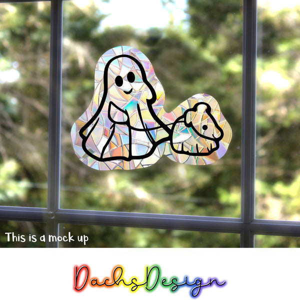 Spooky Ghost Walking Dog Suncatcher