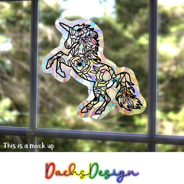 Full Floral Unicorn Suncatcher