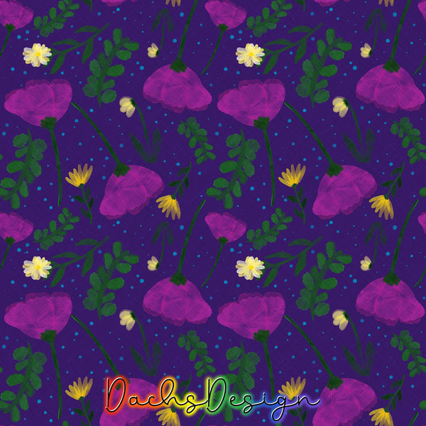 Watercolour Tulips on purple - NON-EXCLUSIVE Seamless Pattern