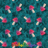 Red Mushrooms on teal - NON-EXCLUSIVE Seamless Pattern