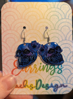 Purple Skull Dangly Earrings