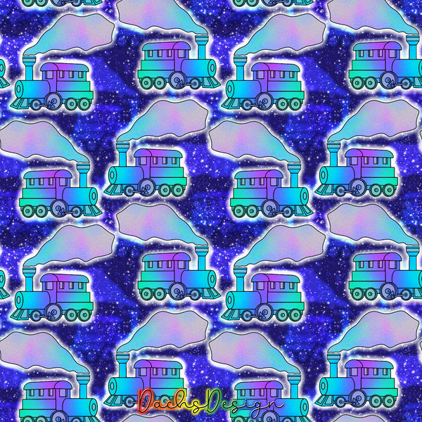 Galactic Steam Train on blue - NON-EXCLUSIVE Seamless Pattern